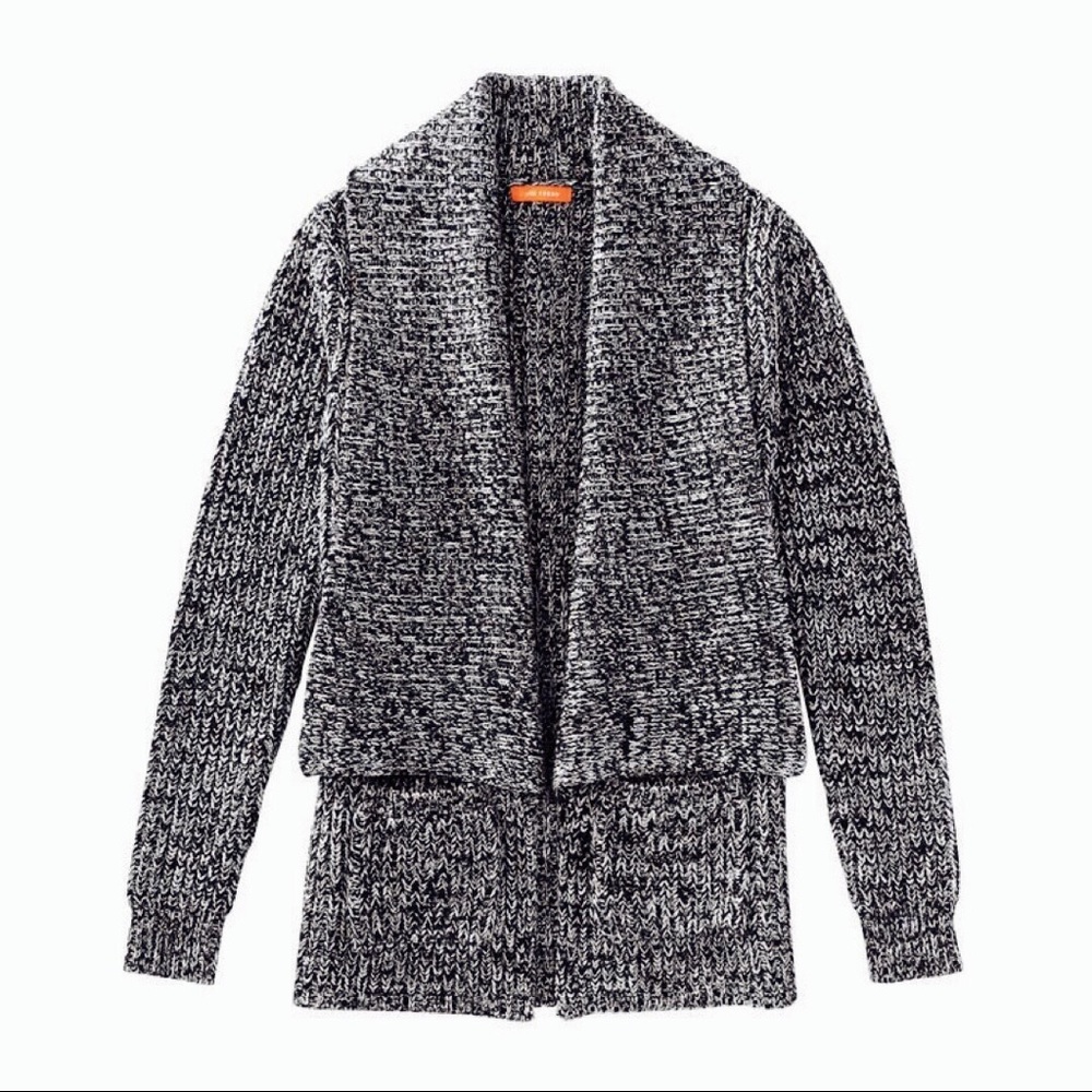 Marled Black & White Athleisure Cardigan Sweater - Picture 2 of 5